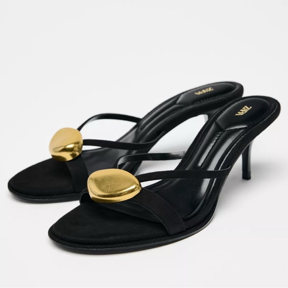 Zara Black Heels with Gold Accent